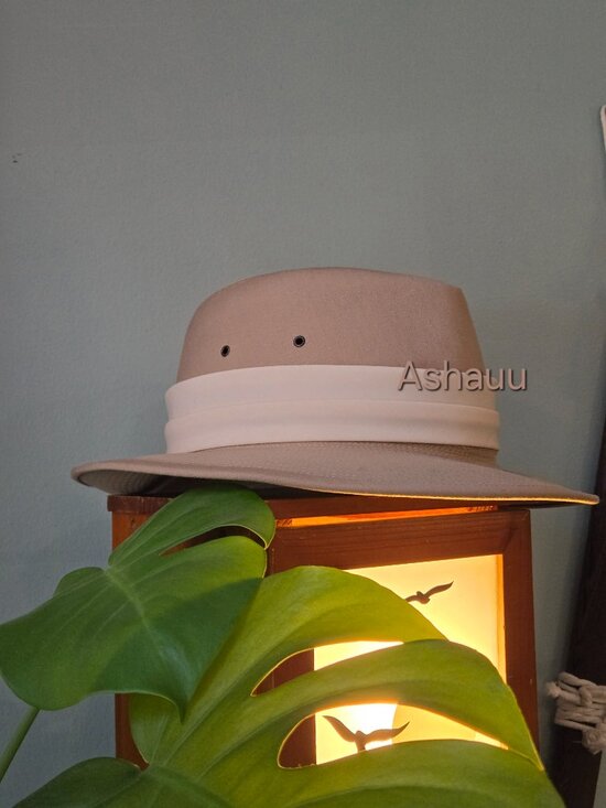 RARE Vintage 80s Fedora Hat Made in France 56 7 Tan Beige Herringbone Safari Hat main image 7